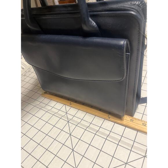 VINTAGE LEATHER FRANKLIN QUEST PORTFOLIO BRIEFCASE  NAVY BLUE - Picture 10 of 11